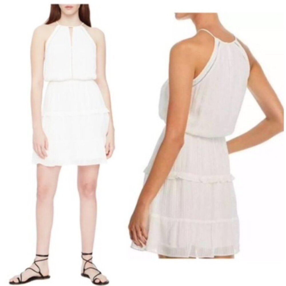 Parker Revolve Bruna Ruffled Tiered Crinkle Mini Dress Eyelet Halter Top Lined S